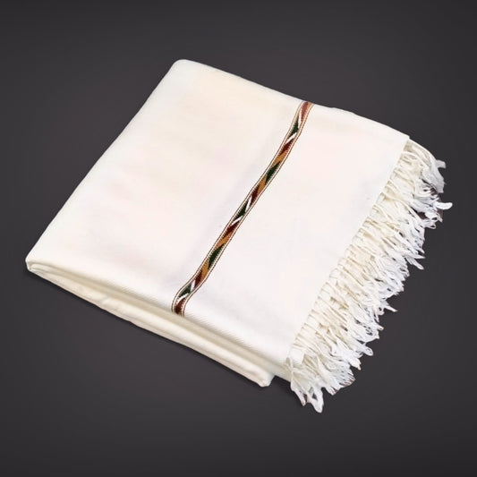 Handmade Wool Shawl (white single border)