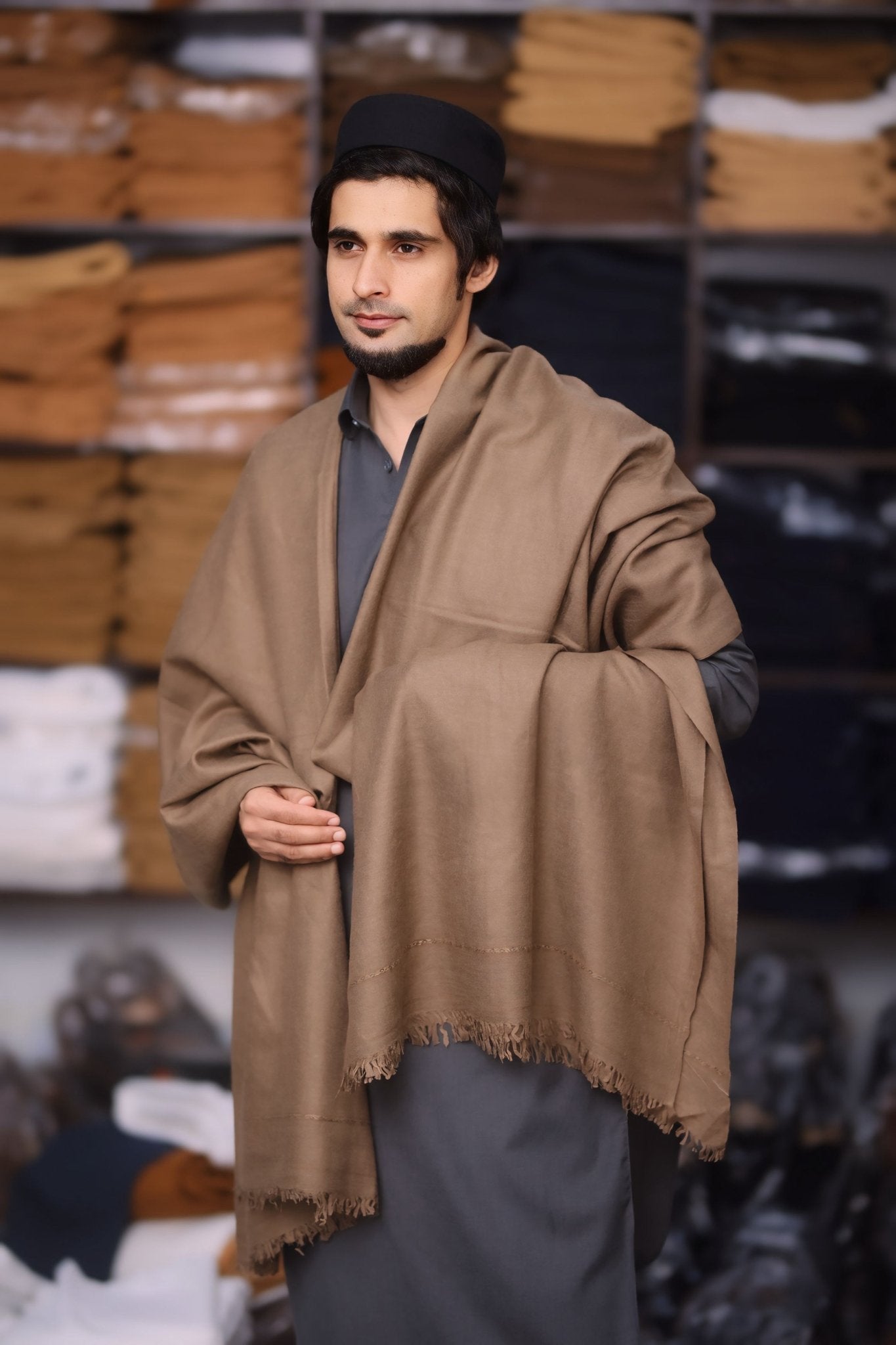 Fine Pashmina Woollen Shawl (093) - Dark Fitter