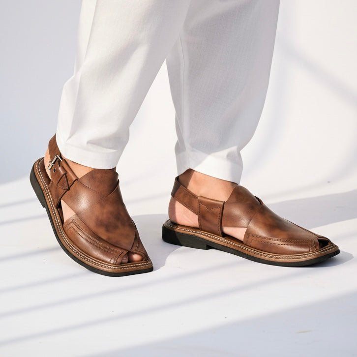 Triple Gear Handmade Peshawari Chappal – Classic Brown - Dark Fitter