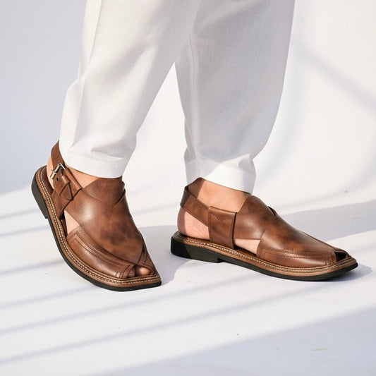 Triple Gear Handmade Peshawari Chappal – Classic Brown - Dark Fitter